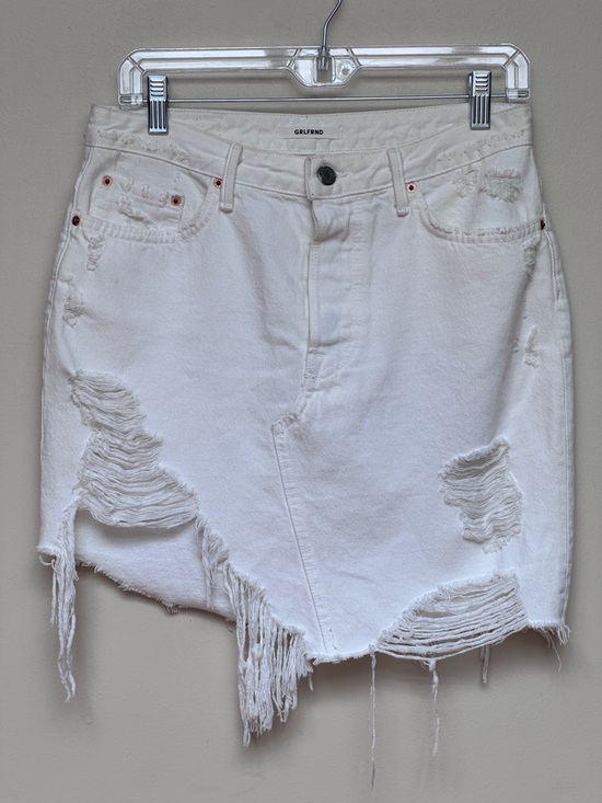 GRLFRND Dresses & Skirts - GRLFRND Rhoda Asymmetrical Distressed Denim Mini Skirt White Size 29 Revolve NWT